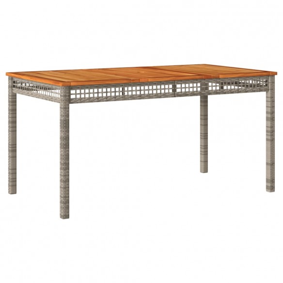 Table de jardin gris 140x80x75 cm résine tressée et bois acacia