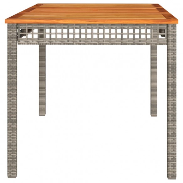 Table de jardin gris 140x80x75 cm résine tressée et bois acacia