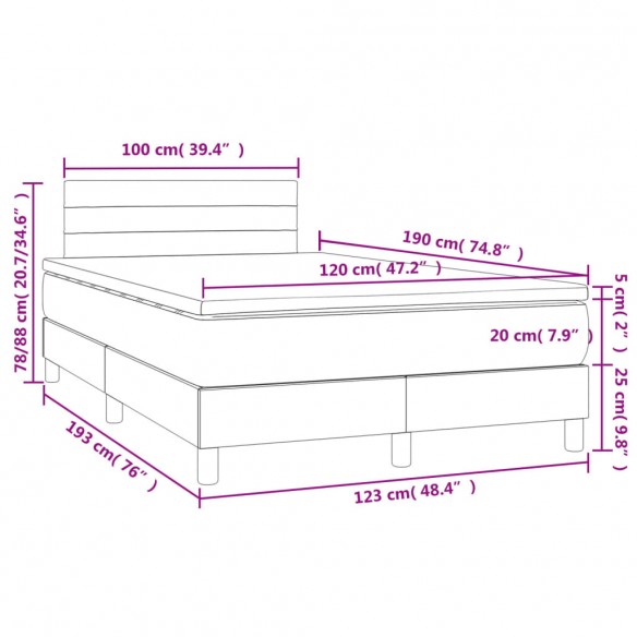 Cadre de lit matelas et LED taupe 120x190 cm tissu