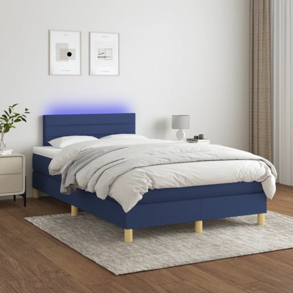 Cadre de lit matelas et LED bleu 120x190 cm tissu