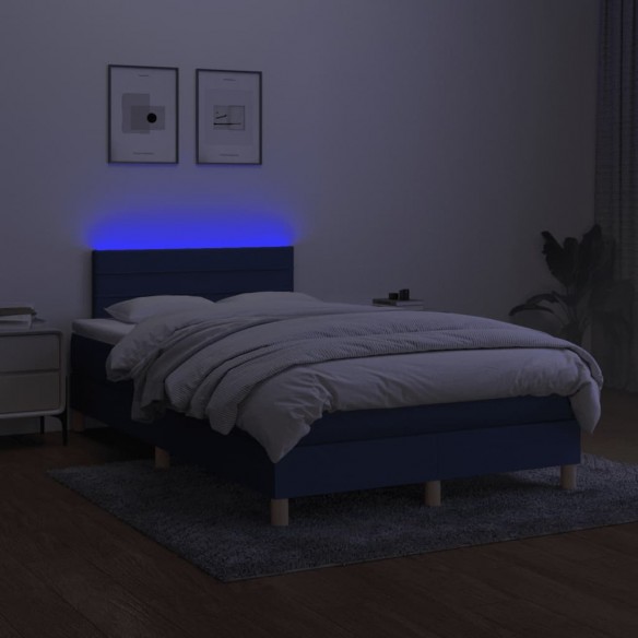 Cadre de lit matelas et LED bleu 120x190 cm tissu