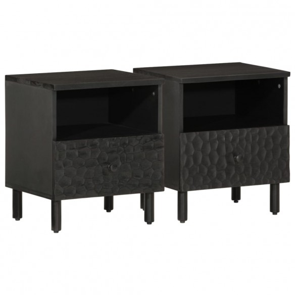 Tables de chevet 2 pcs noir 40x33x46 cm bois de manguier solide