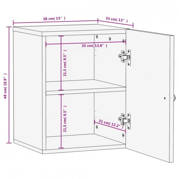 Armoire de salle de bain murale 38x33x48cm bois massif manguier