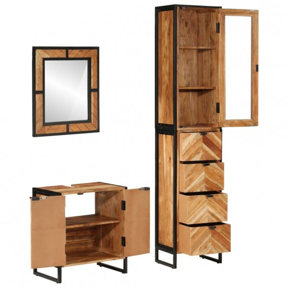 Ensemble de meubles salle de bain 3 pcs fer et bois d'acacia