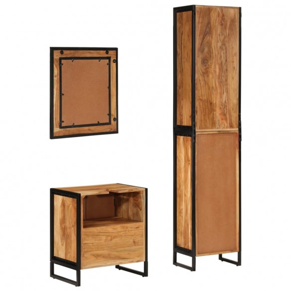 Ensemble de meubles salle de bain 3 pcs fer et bois d'acacia