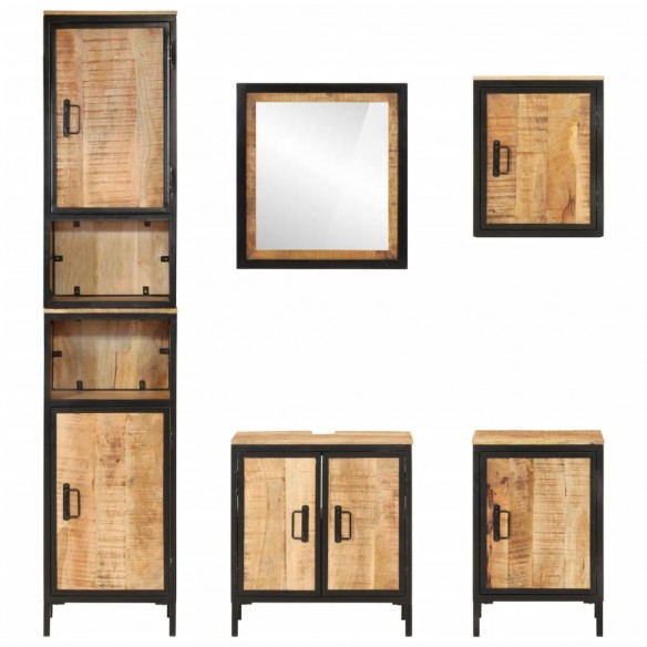 Ensemble de meubles salle de bain 5 pcs fer et bois de manguier