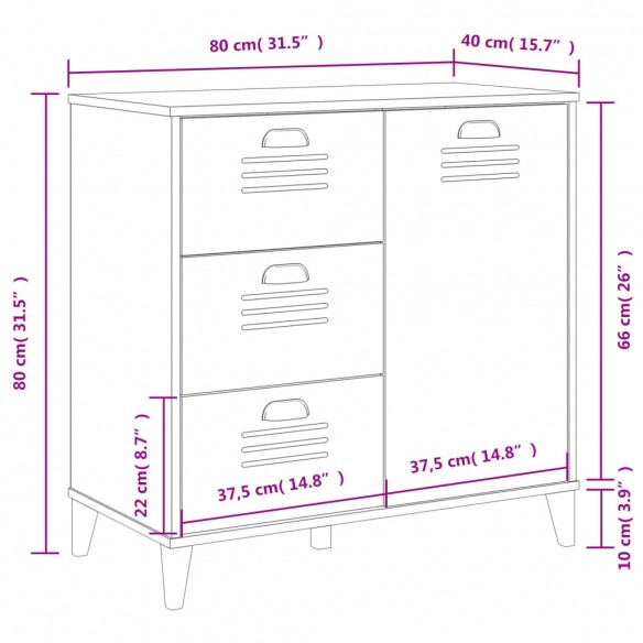 Buffet VIKEN noir 80x40x80 cm bois massif de pin