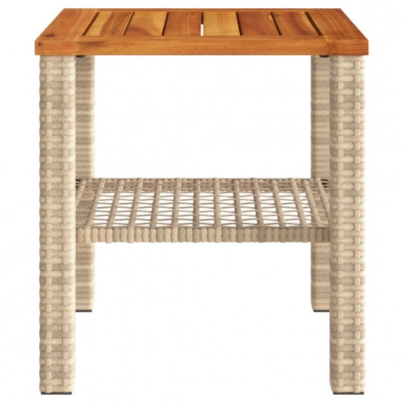 Table de jardin beige 40x40x42 cm résine tressée et bois acacia