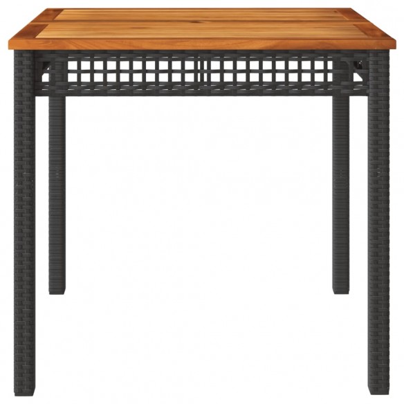 Table de jardin noir 80x80x75 cm résine tressée et bois acacia