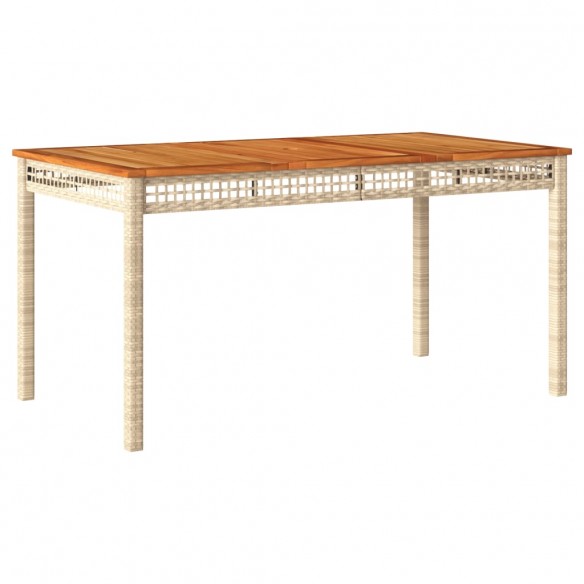 Table de jardin beige 140x80x75 cm résine tressée et acacia