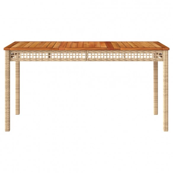 Table de jardin beige 140x80x75 cm résine tressée et acacia