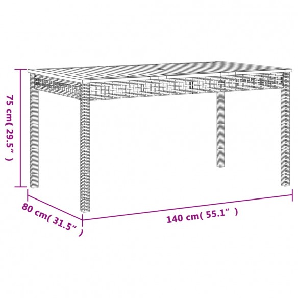 Table de jardin beige 140x80x75 cm résine tressée et acacia