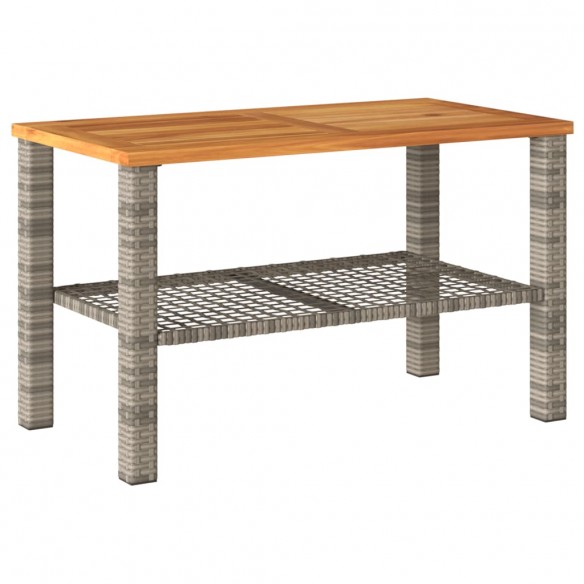 Table de jardin gris 70x38x42 cm résine tressée et bois acacia