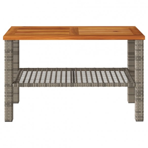 Table de jardin gris 70x38x42 cm résine tressée et bois acacia