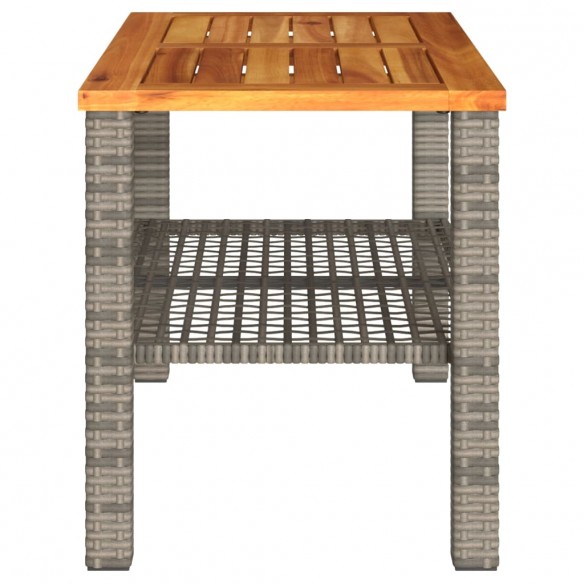 Table de jardin gris 70x38x42 cm résine tressée et bois acacia