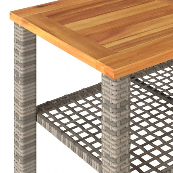 Table de jardin gris 70x38x42 cm résine tressée et bois acacia