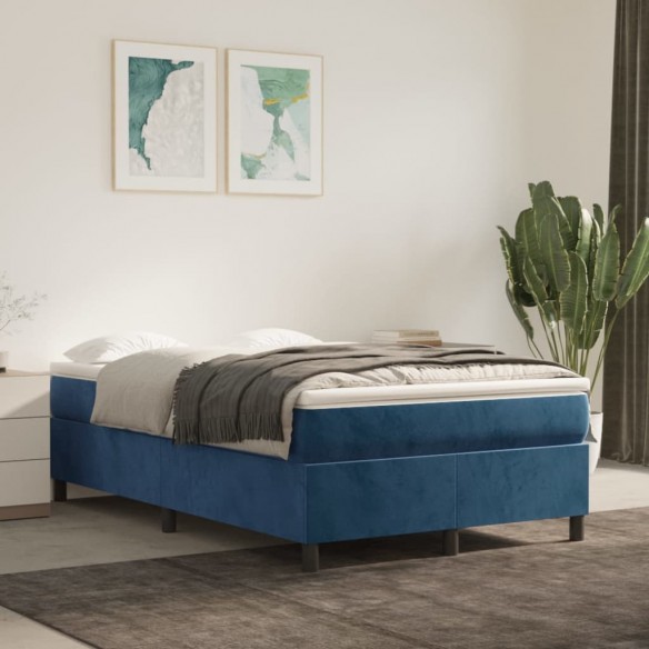 Cadre de lit et matelas bleu foncé 120x190cm velours