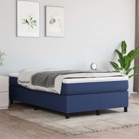 Cadre de lit avec matelas bleu 120x190 cm tissu