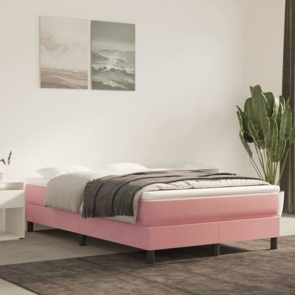 Cadre de lit avec matelas rose 120x190 cm velours