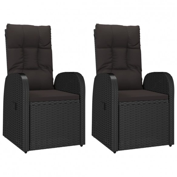 Chaises de jardin inclinables coussins 2pcs Noir Résine tressée