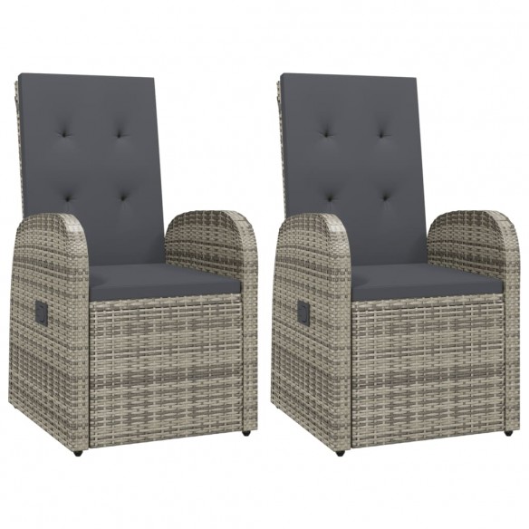 Chaises de jardin inclinables coussins 2pcs Gris Résine tressée