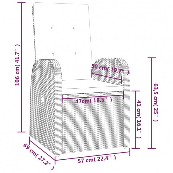 Chaises de jardin inclinables coussins 2pcs Gris Résine tressée