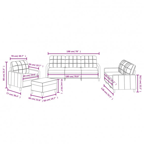 Ensemble de canapés 4 pcs avec coussins Gris foncé Tissu