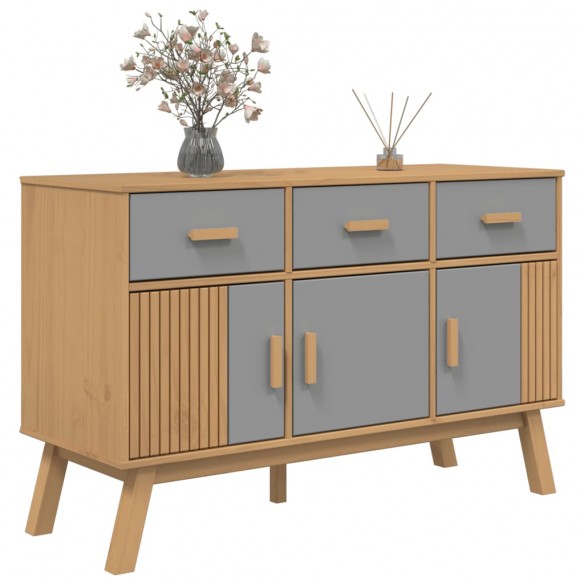 Buffet OLDEN gris et marron 114x43x73,5 cm bois massif de pin