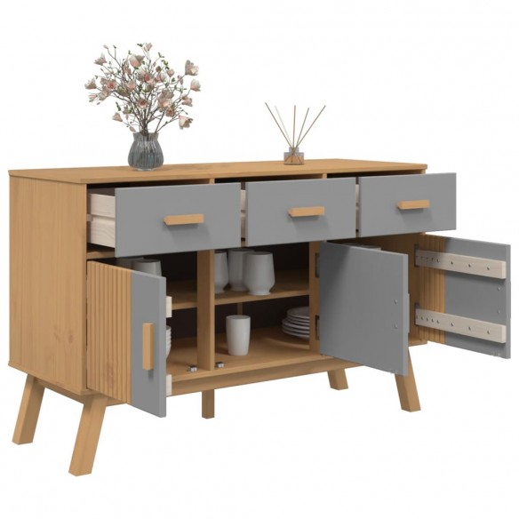 Buffet OLDEN gris et marron 114x43x73,5 cm bois massif de pin