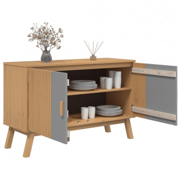 Buffet OLDEN gris et marron 114x43x73,5 cm bois massif de pin