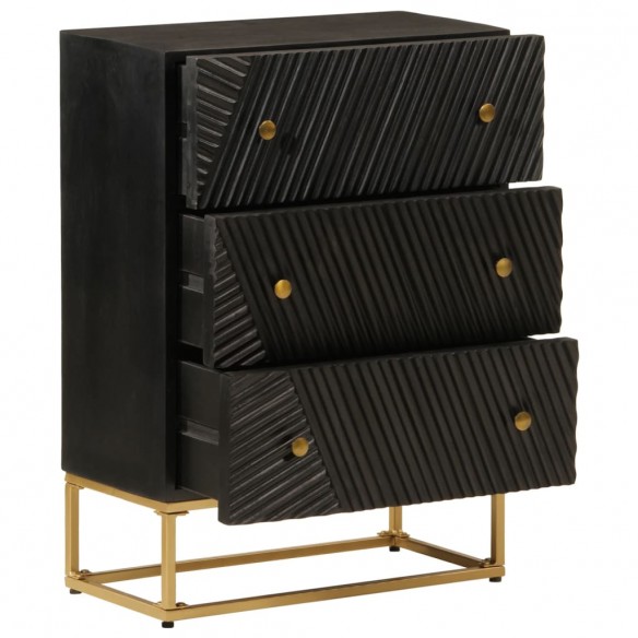 Commode noir 55x30x76 cm bois massif de manguier et fer