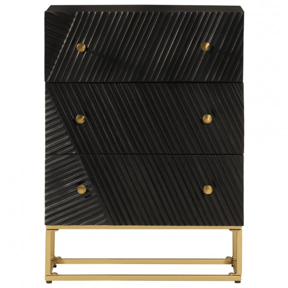 Commode noir 55x30x76 cm bois massif de manguier et fer