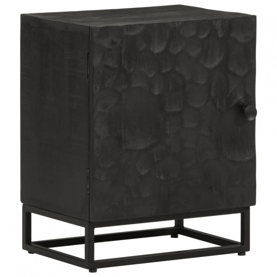 Table de chevet noir 40x30x50 cm bois massif manguier et fer