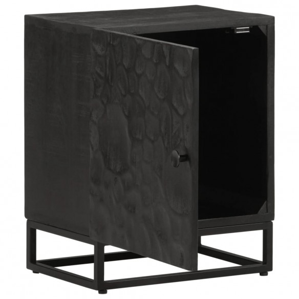 Table de chevet noir 40x30x50 cm bois massif manguier et fer