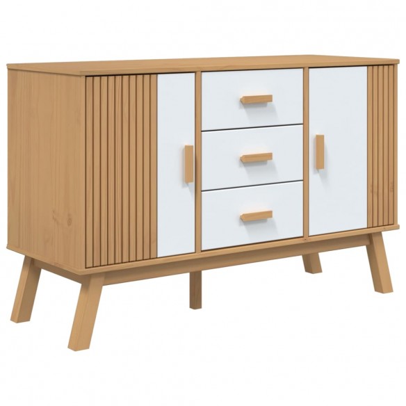 Buffet OLDEN blanc et marron 114x43x73,5 cm bois massif de pin