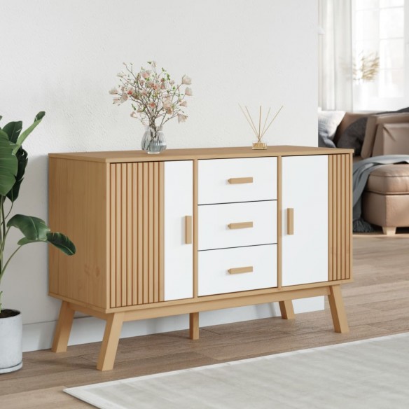 Buffet OLDEN blanc et marron 114x43x73,5 cm bois massif de pin