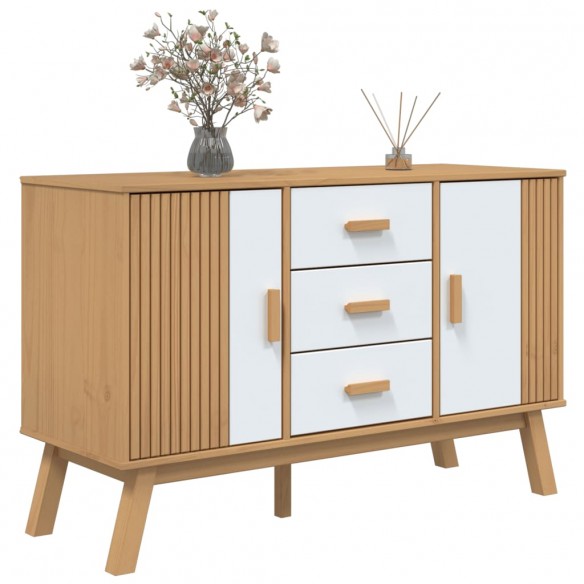 Buffet OLDEN blanc et marron 114x43x73,5 cm bois massif de pin