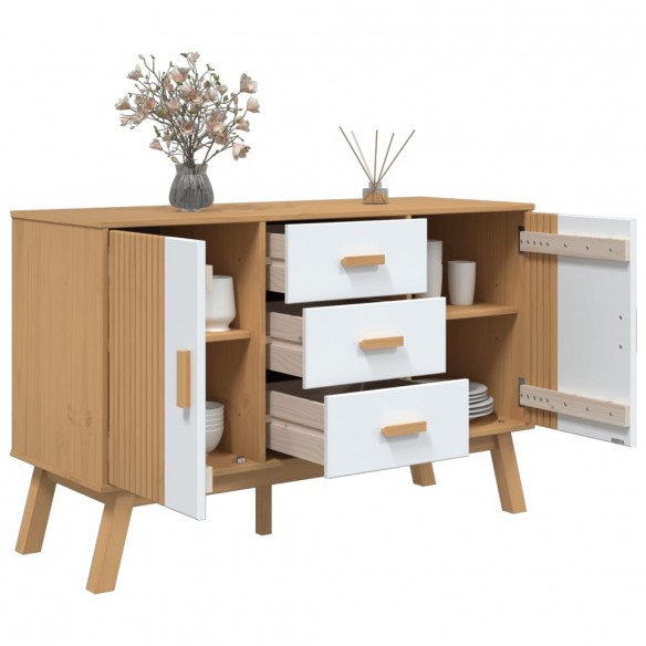 Buffet OLDEN blanc et marron 114x43x73,5 cm bois massif de pin