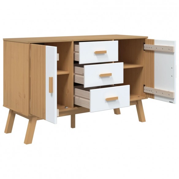 Buffet OLDEN blanc et marron 114x43x73,5 cm bois massif de pin