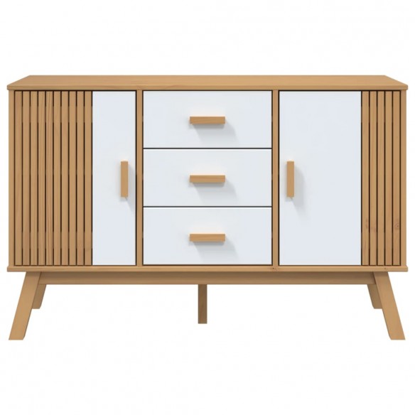 Buffet OLDEN blanc et marron 114x43x73,5 cm bois massif de pin