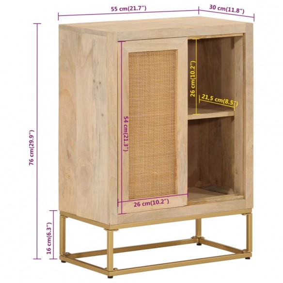 Buffet noir 55x30x76 cm bois massif de manguier et fer