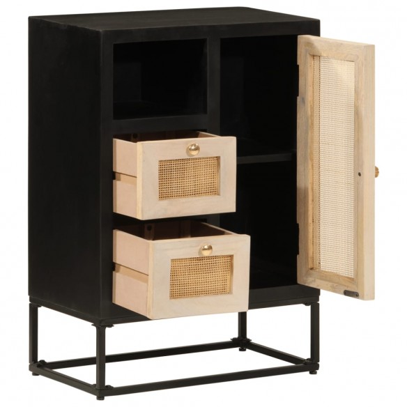 Buffet noir 55x30x76 cm bois massif de manguier et fer