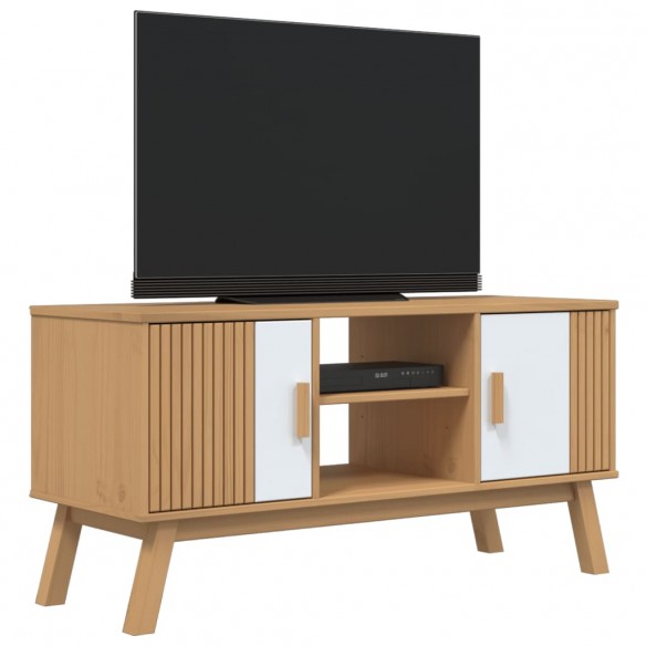 Meuble TV OLDEN blanc et marron 114x43x57 cm bois de pin massif