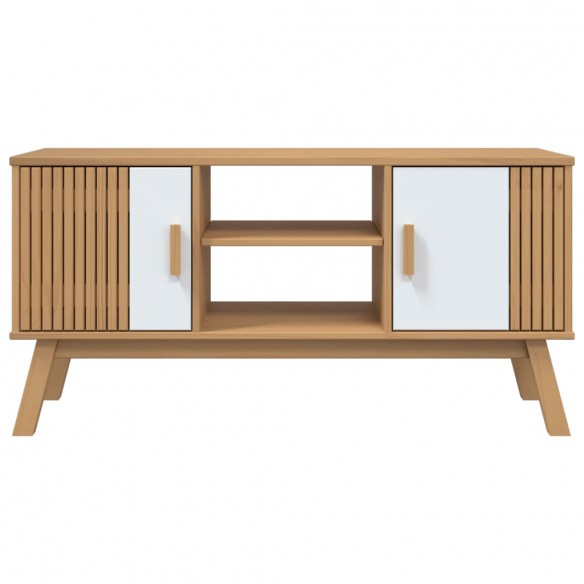 Meuble TV OLDEN blanc et marron 114x43x57 cm bois de pin massif