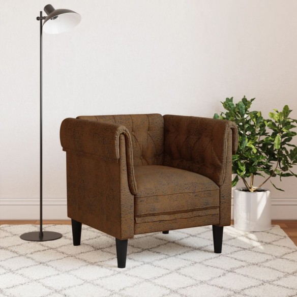 Fauteuil Chesterfield marron tissu