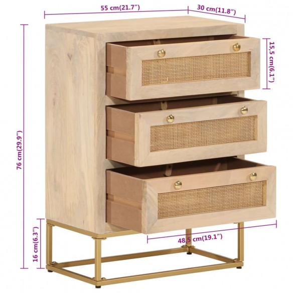 Commode 55x30x76 cm bois massif de manguier et fer