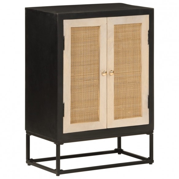 Buffet noir 55x30x76 cm bois massif de manguier et fer