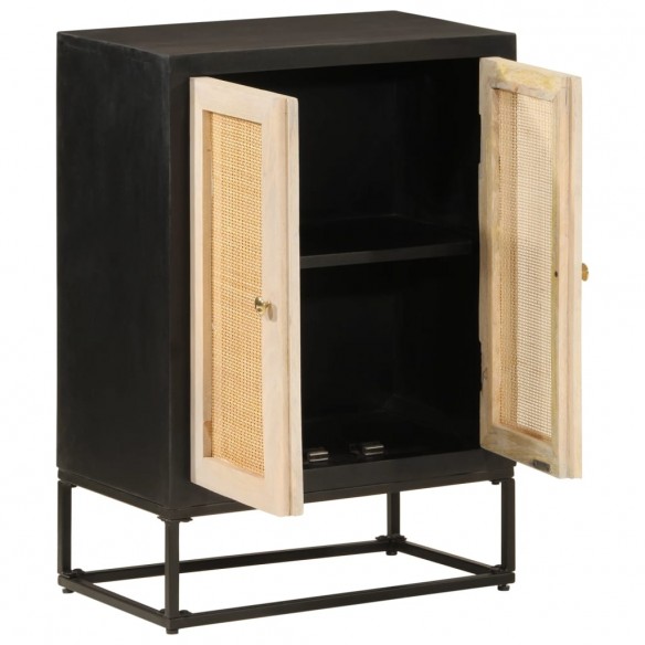 Buffet noir 55x30x76 cm bois massif de manguier et fer