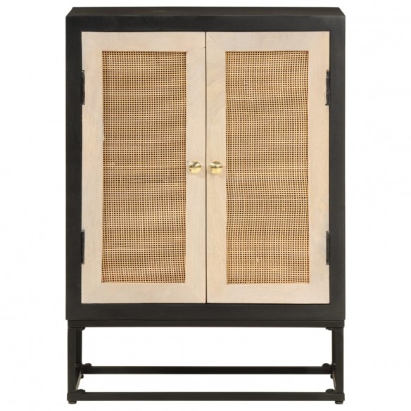 Buffet noir 55x30x76 cm bois massif de manguier et fer