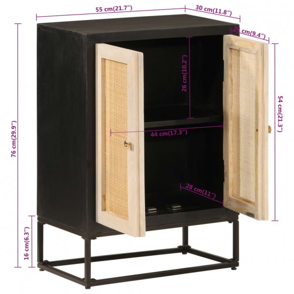 Buffet noir 55x30x76 cm bois massif de manguier et fer